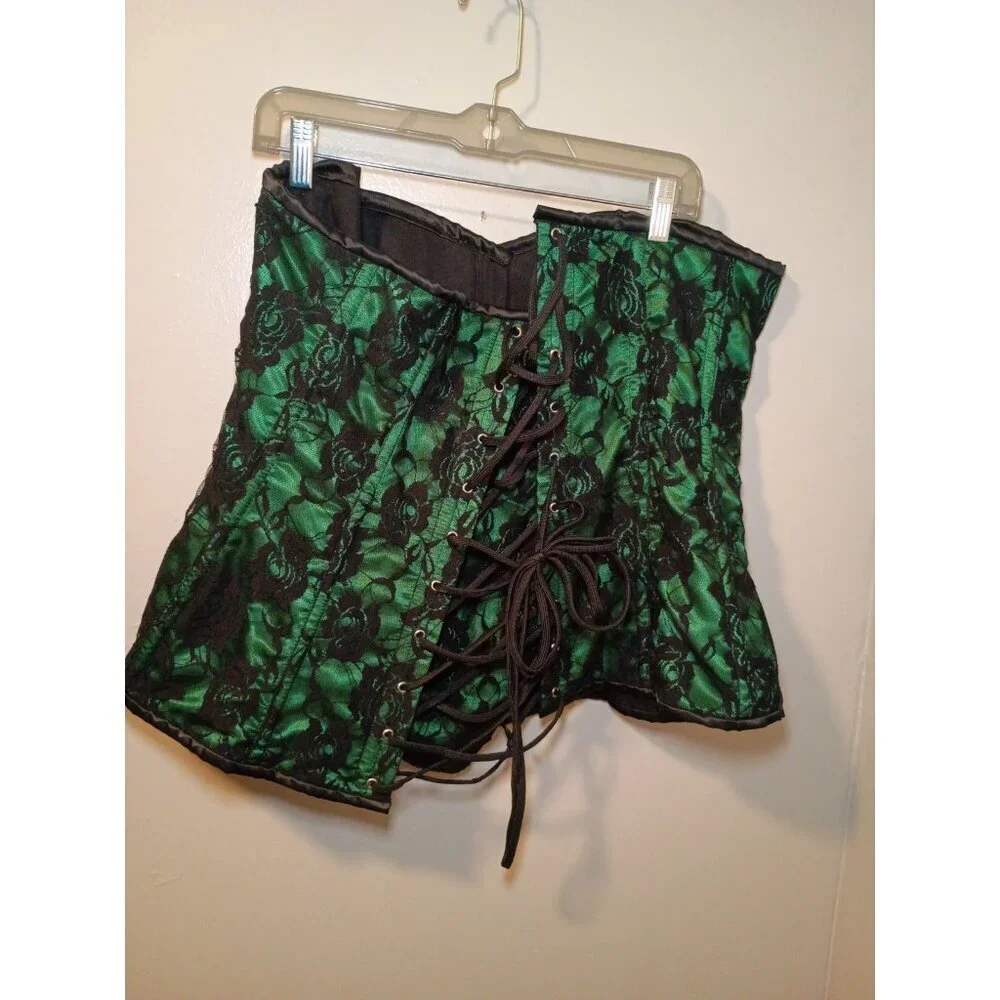 Lavish By Daisy Corsets Plus Size 3XL Women’s Lingerie Green Black Lace Floral